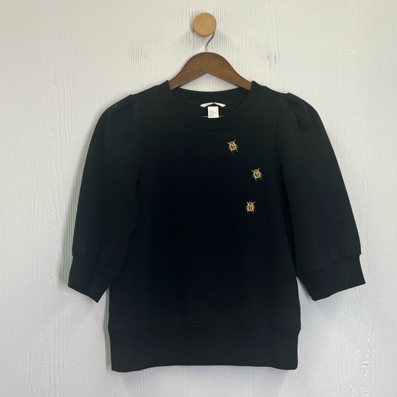 H&M - Black With Gold Beatles Embroidered Puff Short  Sleeve Sweatshirt Size XS - Picture 6 of 10
